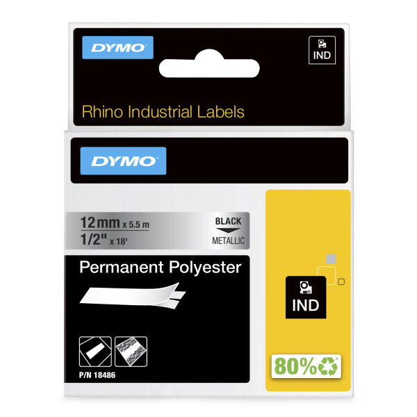 DYMO     Rhino Band Polyes. 12mmx5.5m schwarz->metallic