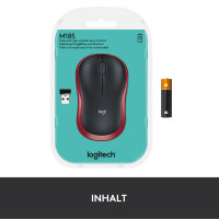 LOGI M185 Wireless Red Optisch, RF Wireless, 1000 DPI, Rot