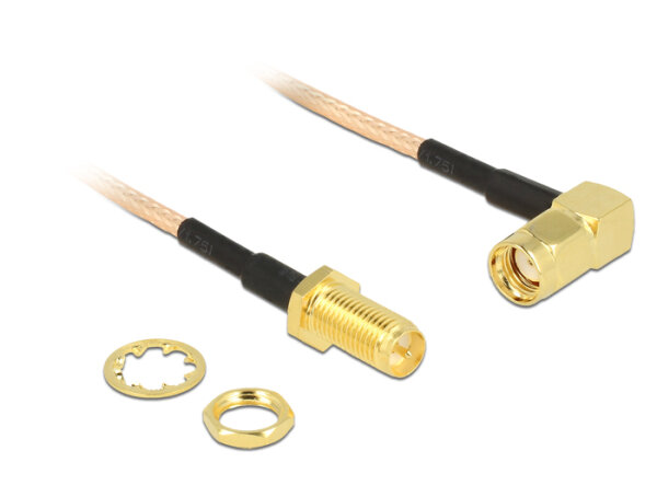 DELOCK Antennenkabel RP-SMA 90° -> RP-SMA St/Bu 0.16m tra