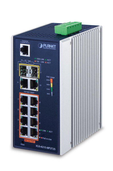 PLANET Industrial 8-Port 10/100/1000T 802.3at PoE + 2-Port