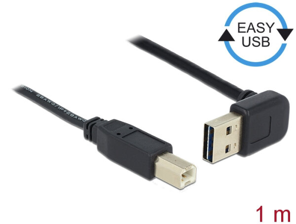 DELOCK Easy-USB-Kab.2.0 A(gewink. ob/un) St -> B-St 1.0m sw