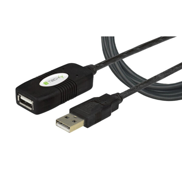 Techly USB 2.0 Aktive Verlängerung, Hi-Speed, 10m, schwarz