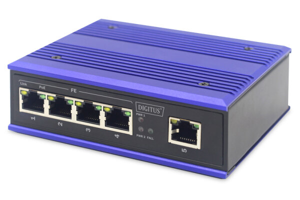 DIGITUS Switch Ind. 4-Port  10/100  30W PoE Unmanaged blau