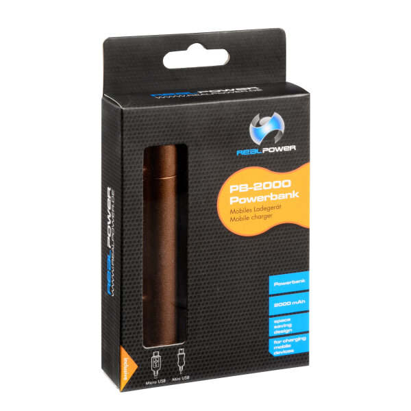 Powerbank RealPower PB2000 mAh Alu, braun