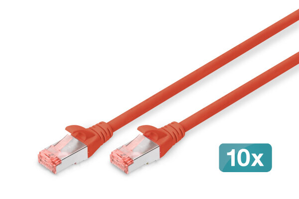 DIGITUS CAT 6 S/FTP Patchkabel, 10 Stück, 0,25m, rot