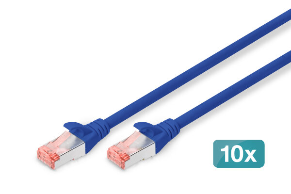 DIGITUS CAT 6 S/FTP Patchkabel, 10 Stück, 0,5m, blau