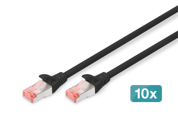 DIGITUS CAT 6 S/FTP Patchkabel, 10 Stück, 2m, schwarz