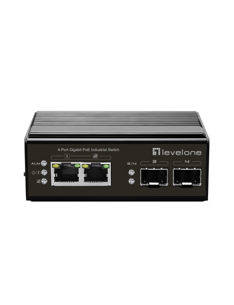 LevelOne Industr.PoE+Switch 2xGE PoE/2xSFP 180W unman.Metall