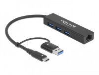 DELOCK 3 Port USB 3.2Gen1 Hub Gigabit LAN USB Typ-C o. Typ-A