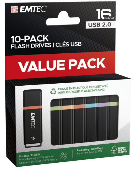 Emtec USB2.0 K100 16GB P10 10-pack color box retail