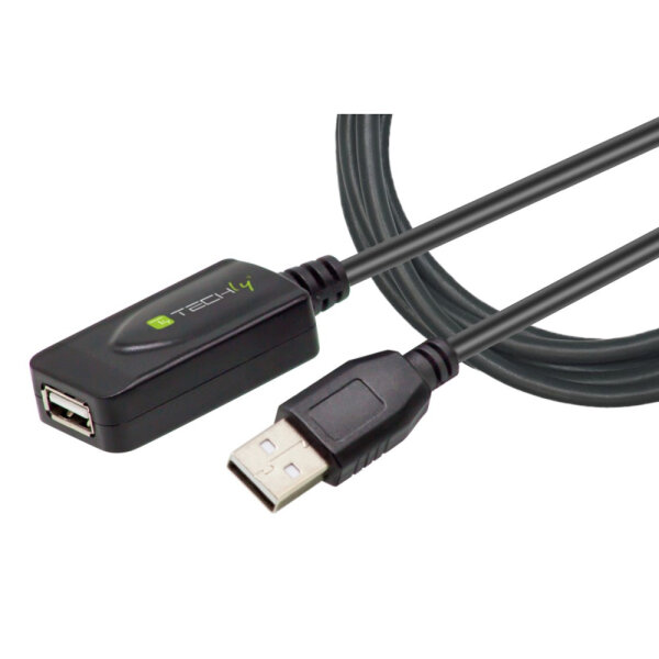 Techly USB-A High speed Verlängerung, aktiv, schwarz, 5m