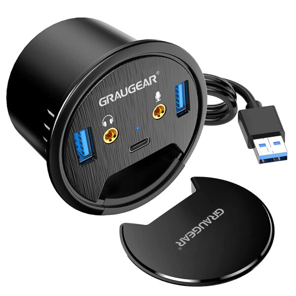 GRAUGEAR USB 3-Port Tisch Hub m. Audio- u. Mikrofonanschluss