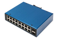 DIGITUS Switch Ind. 16-Port Gigabit+2 SFP Port Unmanag.blau