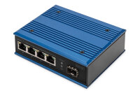 DIGITUS Switch Ind. 4-Port  Gigabit 30W PoE Unmanaged blau