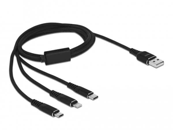 DELOCK Ladekabel USB-A <Lightning /Micro USB/USB-C 1m Black