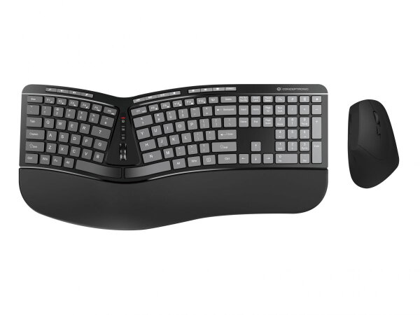 CONCEPTRONIC Tastatur+Maus Wireless ERGO  Layout US  schwarz
