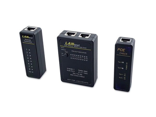 Equip Kabeltester für RJ45/RJ12/RJ11/BNC/PoE         schwarz