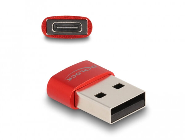 DELOCK USB2.0 Adapter USB Typ-A Stecker zu USB Type-C Bu rot