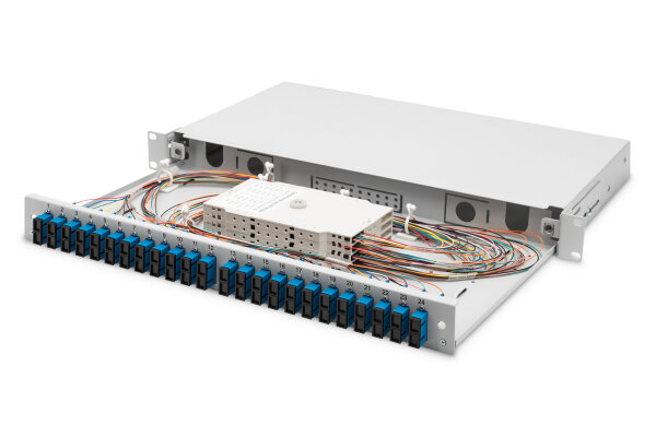 DIGITUS LWL Spleißbox 1HE bestückt 24x SC DX OS2 grau