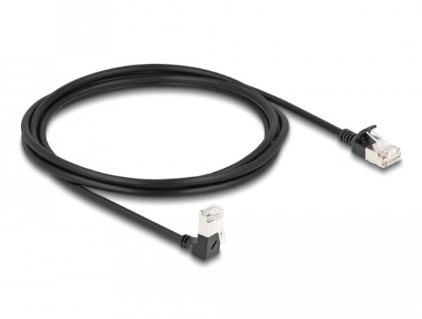 DELOCK RJ45 Netzwerkkabel Cat.6A S/FTP Slim 90°unten 2m schw