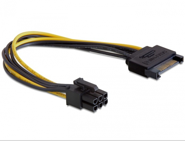 DELOCK Stromkabel SATA 15pin -> 6pin PCIe 21cm schwarz/gelb