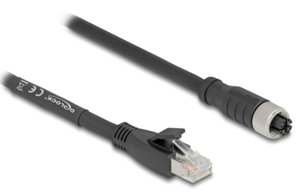 DELOCK M12 Kabel X-kodiert 8 Pin Bu zu RJ45 St 5 m schwarz