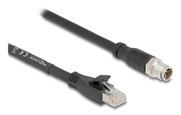 DELOCK M12 Kabel X-kodiert 8 Pin St zu RJ45 St 3 m schwarz