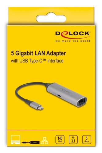 DELOCK USB Type-C Netzwerk Adapter 5 Gigabit LAN 1 x RJ45 mi