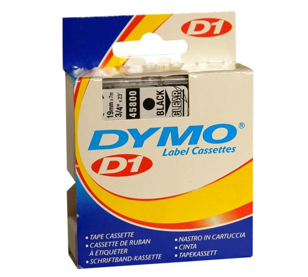 DYMO D1  Schriftband 45800  19mmx7.0m schwarz->transp.