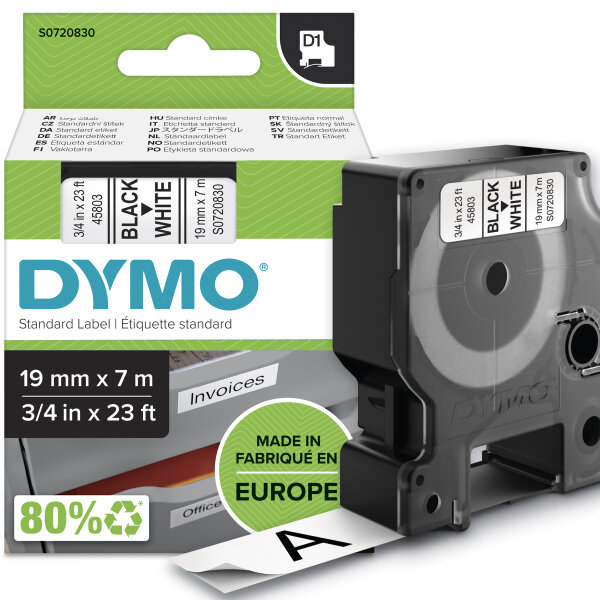 DYMO D1  Schriftband 45803  19mmx7.0m schwarz->weiß