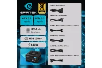 EFFITEK Netzteil 850W  Gold ATX 3.1, PCI 5.1 Modularer Kabel