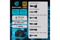 EFFITEK Netzteil 1000W Gold ATX 3.1, PCI 5.1 Modularer Kabel