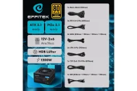 EFFITEK Netzteil 1200W Gold ATX 3.1, PCI 5.1 Modularer Kabel