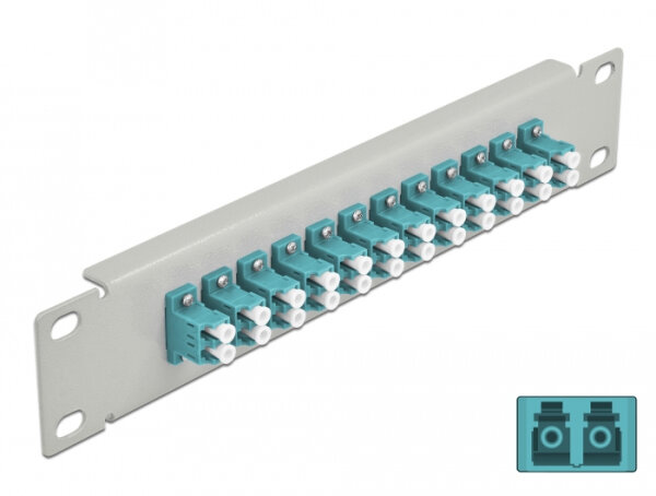 DELOCK 10" LWL Patchpanel 12 Port LC Duplex aqua 1 HE grau