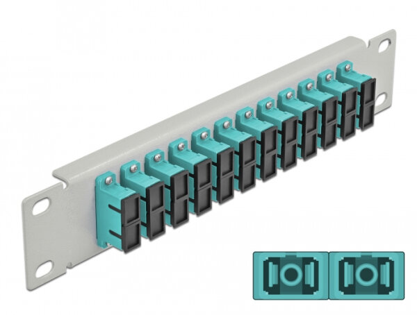 DELOCK 10" LWL Patchpanel 12 Port SC Duplex aqua 1 HE grau