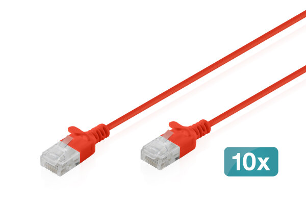 DIGITUS Patchkabel CAT 6 U-UTP Slim 0,3m Rot 10 Stück