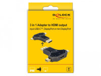 DELOCK 3 in 1 Monitoradapter USB-C/DisplayPort/mini DisplayP