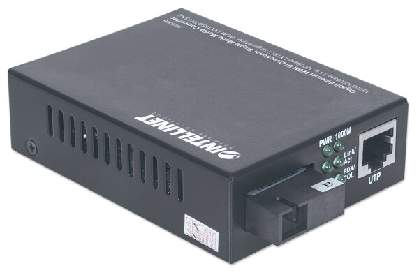 Intellinet Gigabit Ethernet WDM bidirektionaler Singlemode Medienkonverter, 10/100/1000Base-TX auf 1000Base-LX (SC) Singlemode, 20 km, WDM (RX1550/TX1310)