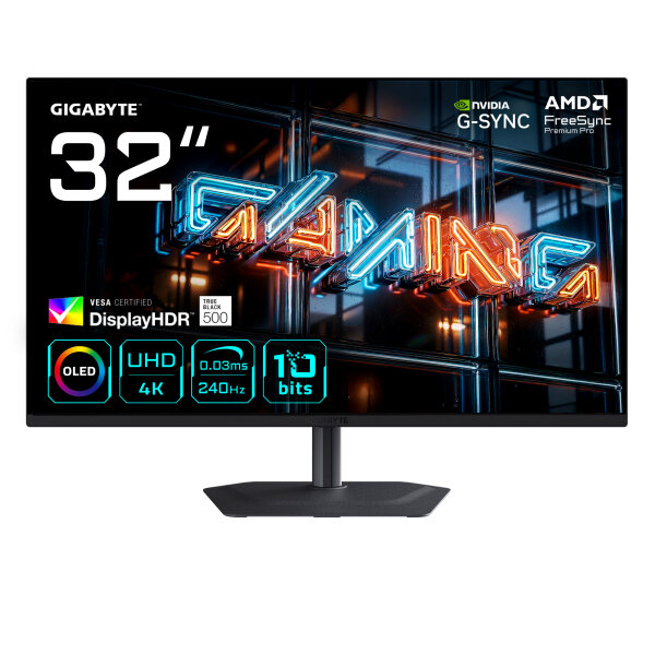 80cm (31,5") Gigabyte MO32U24 4K QD-OLED 0,03ms 240Hz HDMI DisplayPort USB-C USB HDR VESA Speaker Pivot