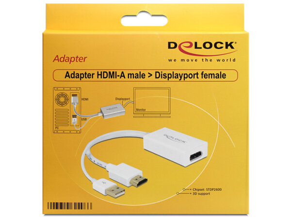 DELOCK HDMI Adapter A -> Displayport St/Bu 4K weiß USB