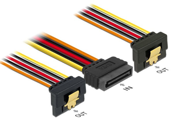 DELOCK Stromkabel SATA 15pin -> 2x SATA 15pin St/Bu/Bu 15cm