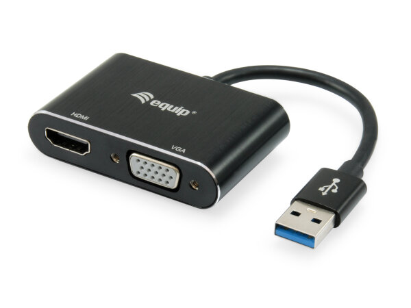 Equip USB 3.0 auf VGA+HDMI Adapter 1920x1080/60Hz 15cm schwarz