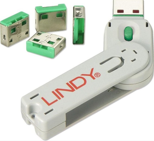 Lindy 40451 Schnittstellenblockierung Schnittstellenblockierung + Schlüssel USB Typ-A Grün Acrylnitril-Butadien-Styrol (ABS) 5 Stück(e)