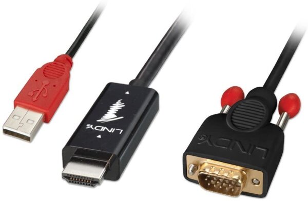 Lindy 41455 Videokabel-Adapter 1 m HDMI + USB VGA (D-Sub) Schwarz