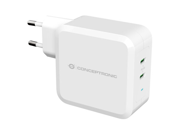 Conceptronic ALTHEA 2-Port GaN USB-C 100W PD PPS AC EU Netzstecker Ladegerät 3A weiß