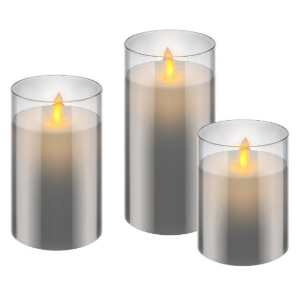 Goobay LED Echtwachs Kerzen Echtwachskerzen im Glas grau, 3er-Pack