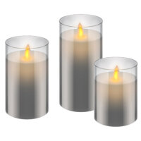 Goobay LED Echtwachs Kerzen Echtwachskerzen im Glas grau,...