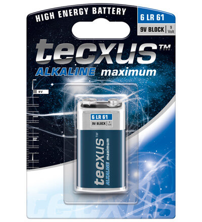 Tecxus 9V Block Batterie 1 Stück 6LR61/6LP3146 Alkali-Mangan