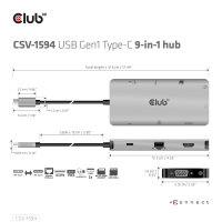 Club3D USB-C 9in1-HUB >HDMI/VGA/2xUSB/USB-C/RJ45/SD   PD100W retail