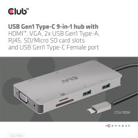 Club3D USB-C 9in1-HUB >HDMI/VGA/2xUSB/USB-C/RJ45/SD   PD100W retail